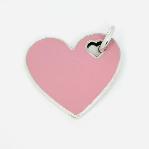 RARE Tiffany & Co Large Pink Enamel Heart Tag Pendant or Charm Sterling Silver - Picture 1 of 8
